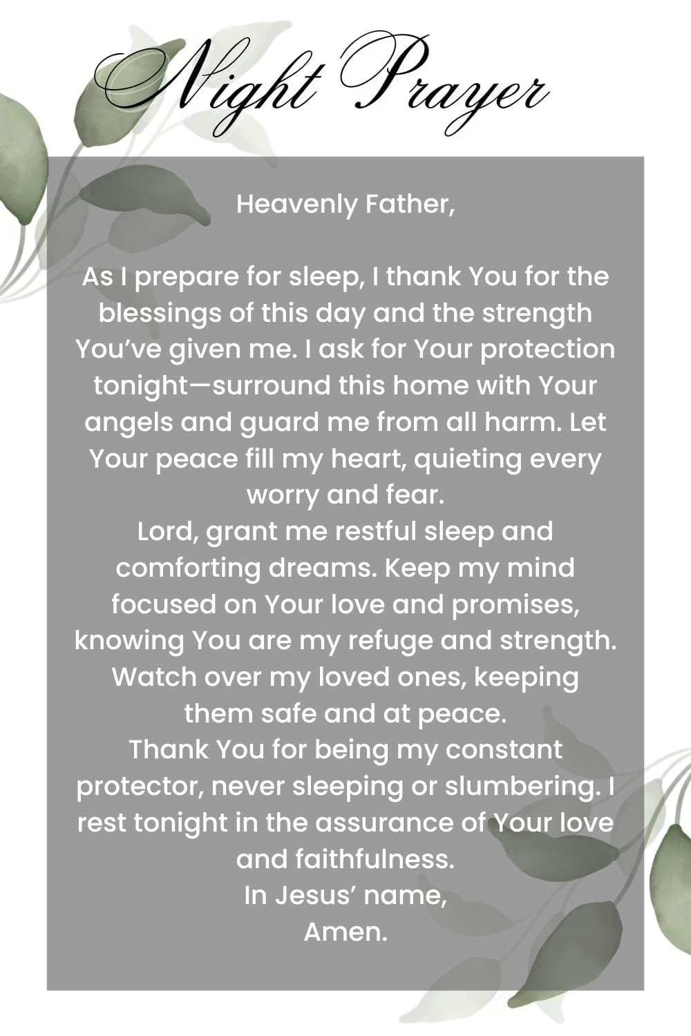 Bedtime Prayer For God's Protection And Peace