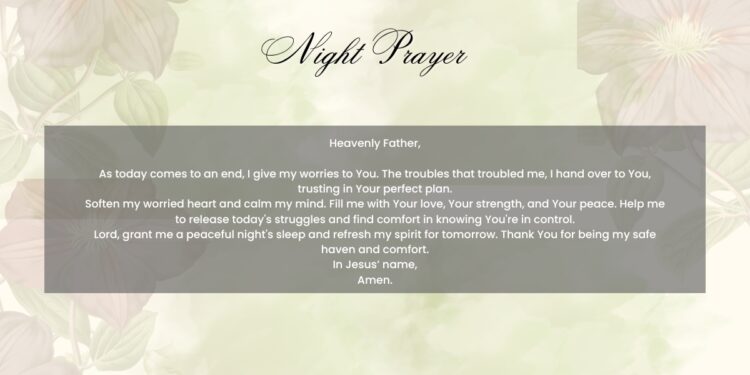 A wonderful Night Prayer for Inner Peace After a Hard Day