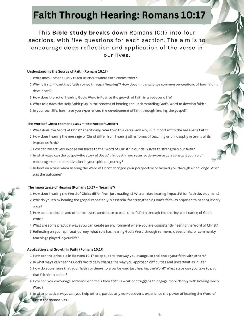 Bible Study Questions Sheet