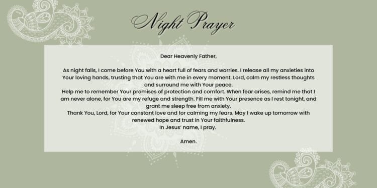 Night Prayer for Overcoming Fears and Anxiety