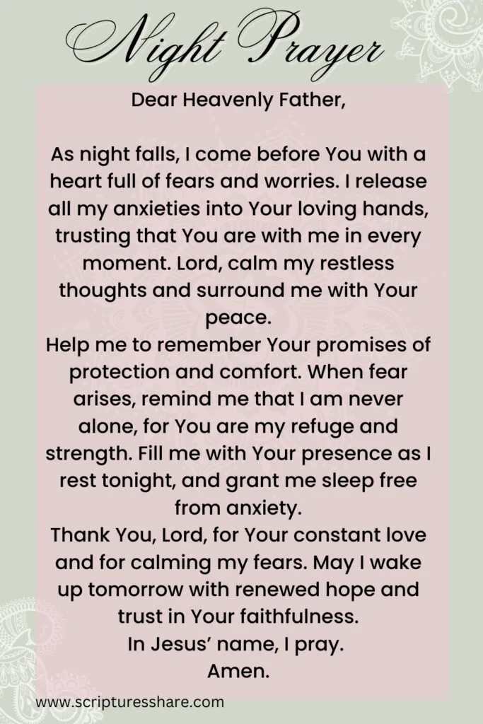 Night Prayer for Overcoming Fears and Anxiety