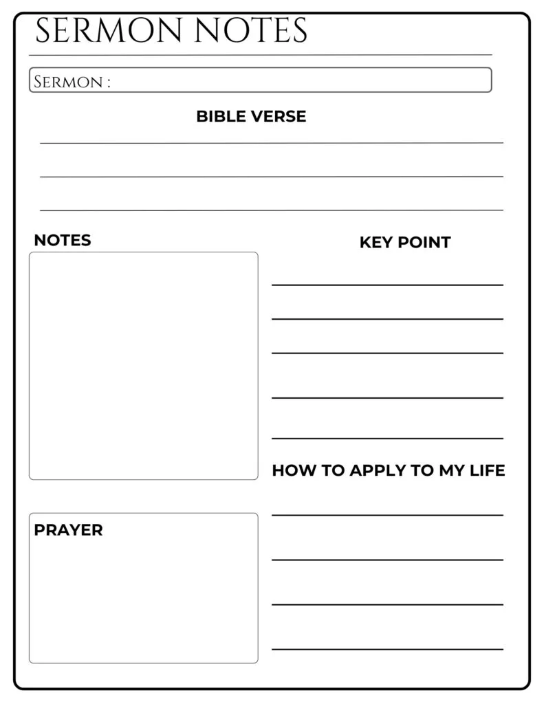 Sermon Notes Sheet PDF