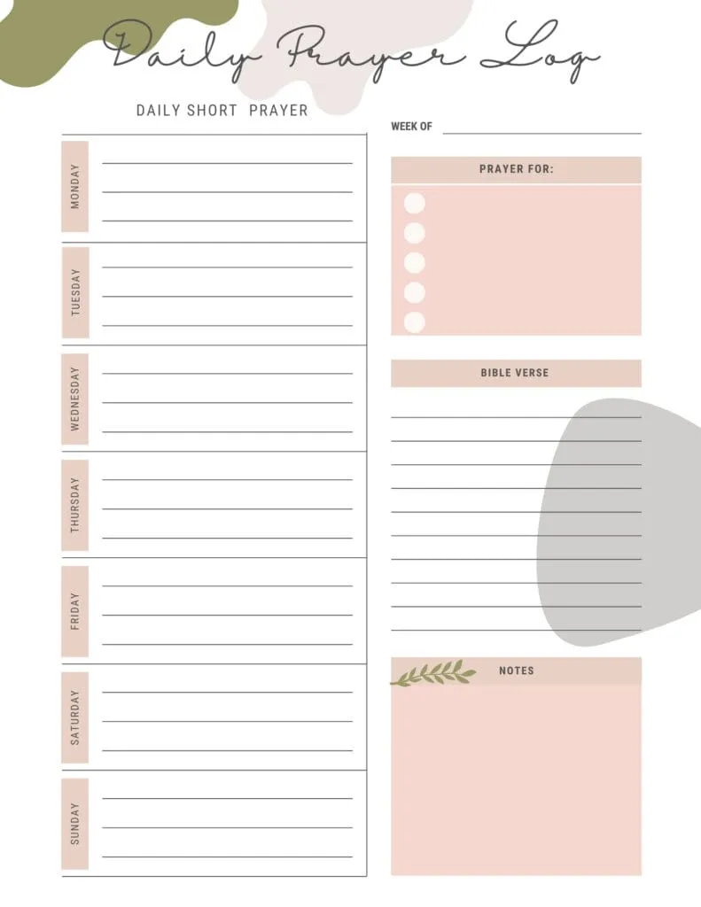 Daily Short Prayer Log