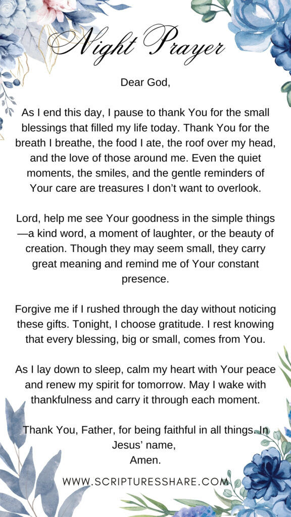 Evening Prayer of Gratitude for Small Blessings to End Your Day in Peace