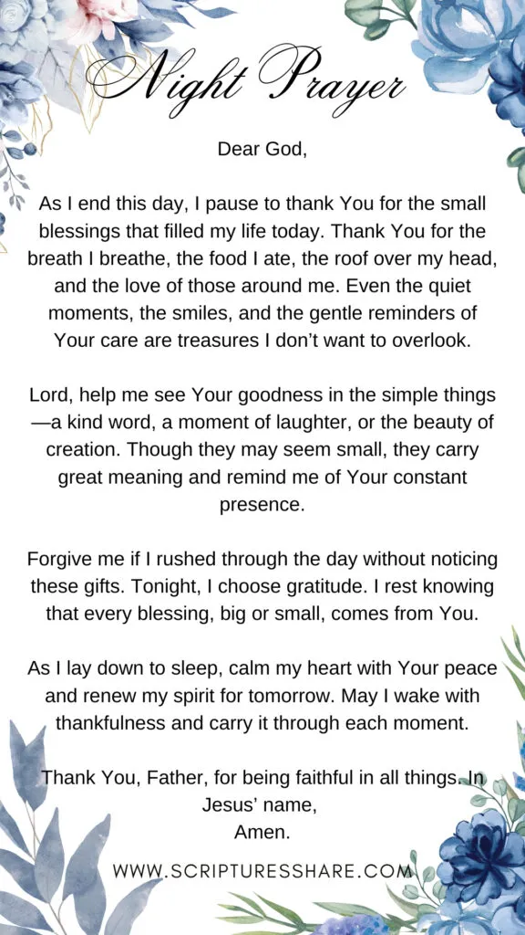 Evening Prayer of Gratitude for Small Blessings to End Your Day in Peace