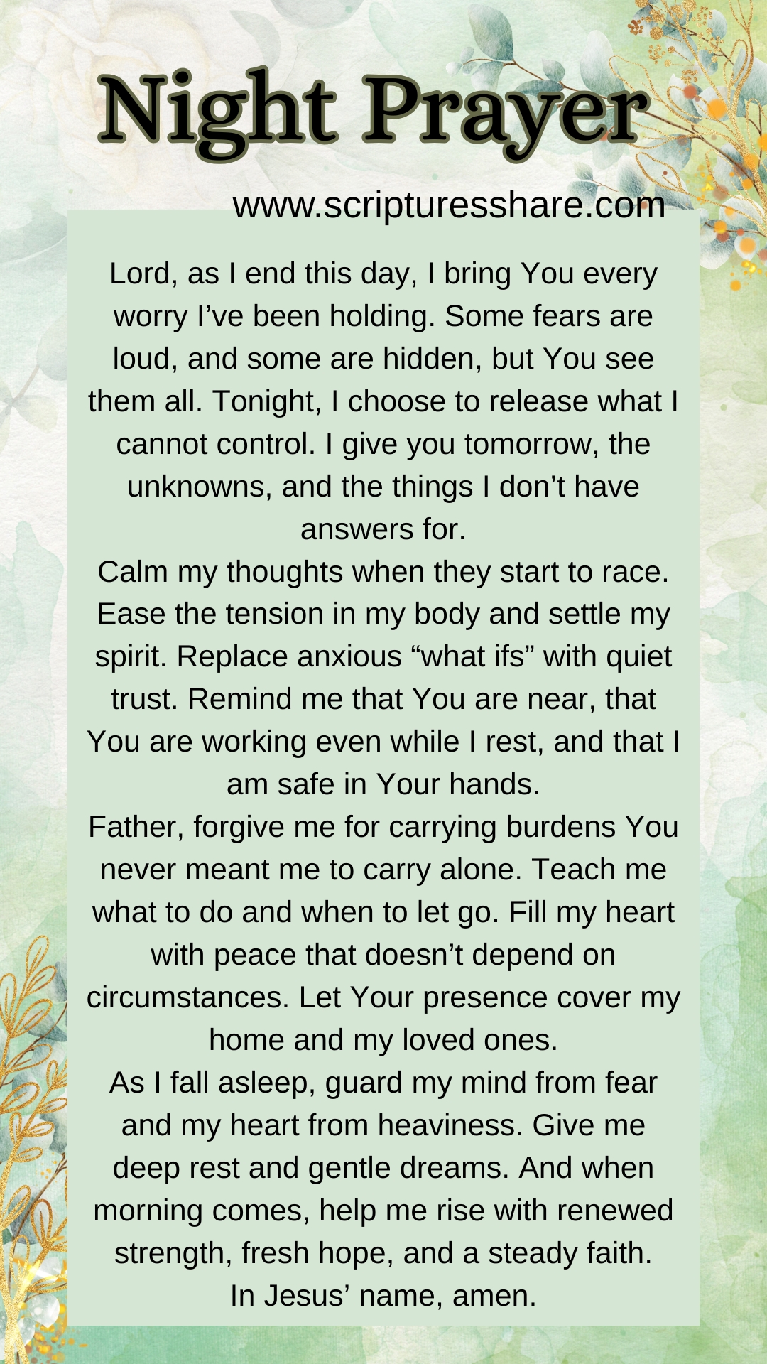 Night Prayer To Release Worry And Rest In God’s Peace